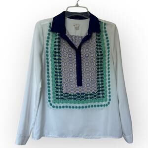 Preppy Boho Coastal Grandma J Crew Bandana Print White Popover Blouse Size Small